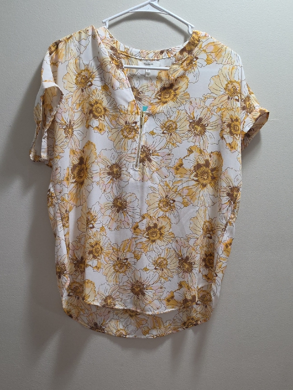 Maurices White Blouse with Yellow Floral Print